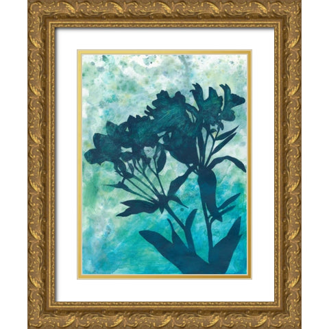 Indigo Floral Silhouette II Gold Ornate Wood Framed Art Print with Double Matting by Meagher, Megan