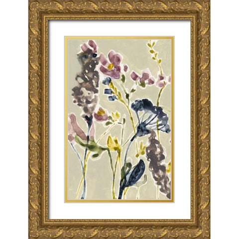 Parchment Flower Field I Gold Ornate Wood Framed Art Print with Double Matting by Goldberger, Jennifer