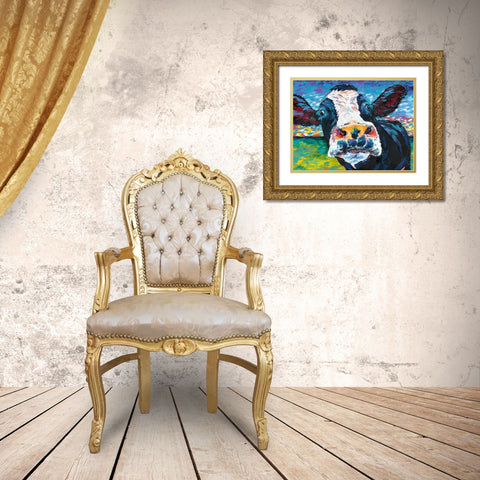 Curious Cow II Gold Ornate Wood Framed Art Print with Double Matting by Vitaletti, Carolee