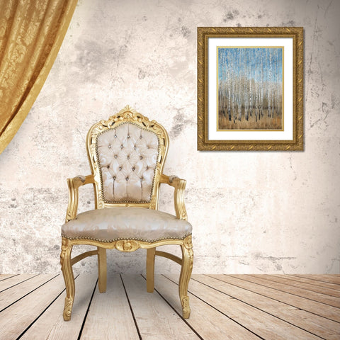 Dusty Blue Birches II Gold Ornate Wood Framed Art Print with Double Matting by OToole, Tim