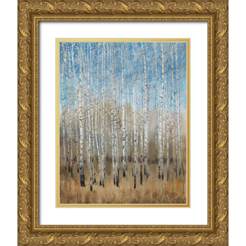 Dusty Blue Birches II Gold Ornate Wood Framed Art Print with Double Matting by OToole, Tim