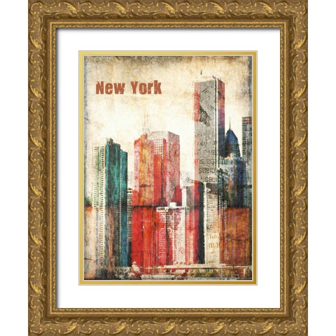New York Grunge III Gold Ornate Wood Framed Art Print with Double Matting by Orlov, Irena