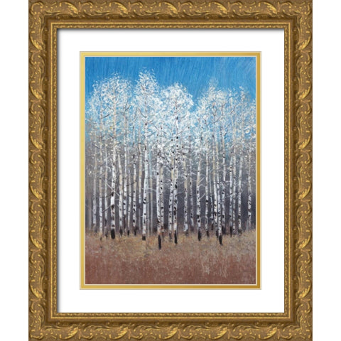 Cobalt Birches I Gold Ornate Wood Framed Art Print with Double Matting by OToole, Tim