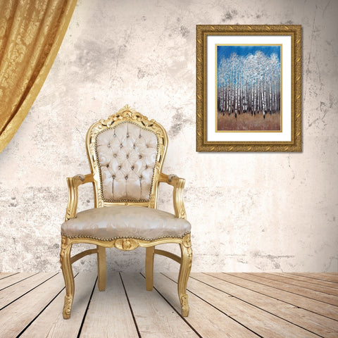 Cobalt Birches II Gold Ornate Wood Framed Art Print with Double Matting by OToole, Tim