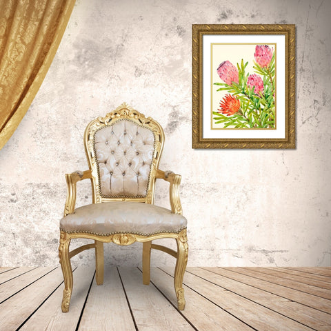 Watercolor Tropical Flowers I Gold Ornate Wood Framed Art Print with Double Matting by OToole, Tim