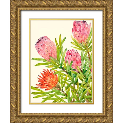 Watercolor Tropical Flowers I Gold Ornate Wood Framed Art Print with Double Matting by OToole, Tim