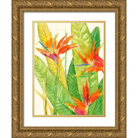 Watercolor Tropical Flowers III Gold Ornate Wood Framed Art Print with Double Matting by OToole, Tim