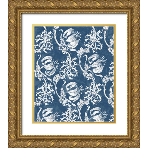 Indigo Floral Chintz I Gold Ornate Wood Framed Art Print with Double Matting by McCavitt, Naomi