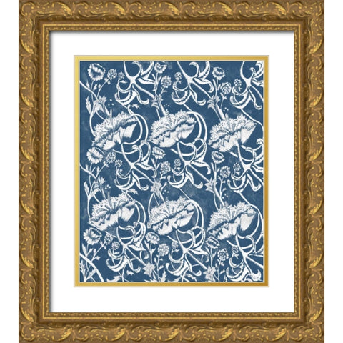 Indigo Floral Chintz II Gold Ornate Wood Framed Art Print with Double Matting by McCavitt, Naomi