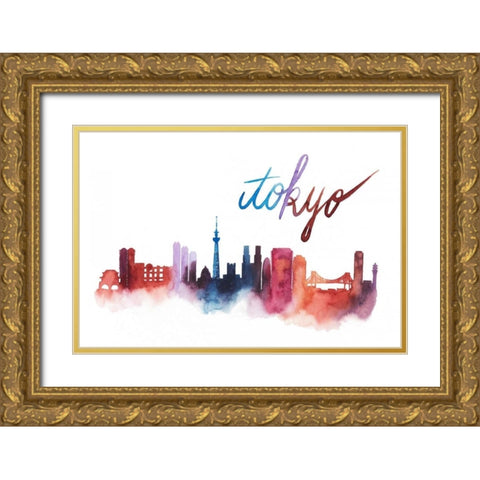World Cities Skyline II Gold Ornate Wood Framed Art Print with Double Matting by Popp, Grace