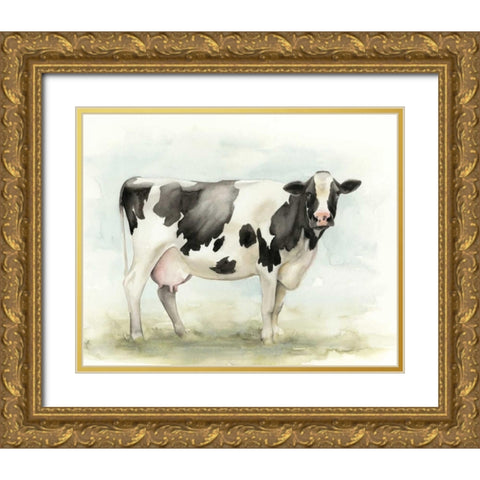 Watercolor Cow I Gold Ornate Wood Framed Art Print with Double Matting by Popp, Grace