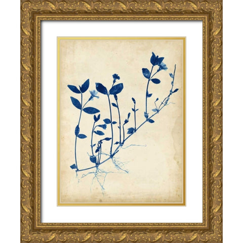 Indigo Leaf Study II Gold Ornate Wood Framed Art Print with Double Matting by Vision Studio