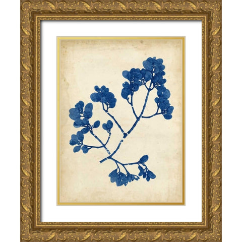 Indigo Leaf Study III Gold Ornate Wood Framed Art Print with Double Matting by Vision Studio