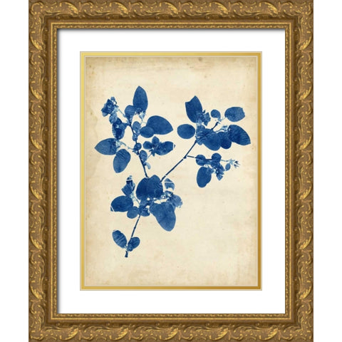 Indigo Leaf Study V Gold Ornate Wood Framed Art Print with Double Matting by Vision Studio