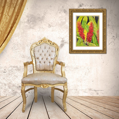 Red Tropical Flowers I Gold Ornate Wood Framed Art Print with Double Matting by OToole, Tim