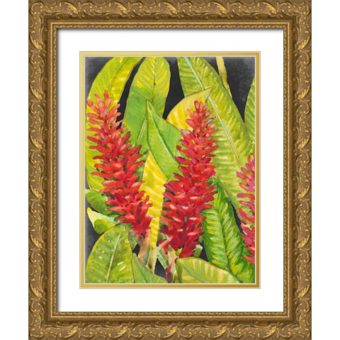 Red Tropical Flowers I Gold Ornate Wood Framed Art Print with Double Matting by OToole, Tim