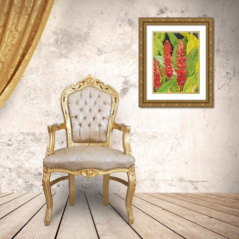 Red Tropical Flowers II Gold Ornate Wood Framed Art Print with Double Matting by OToole, Tim