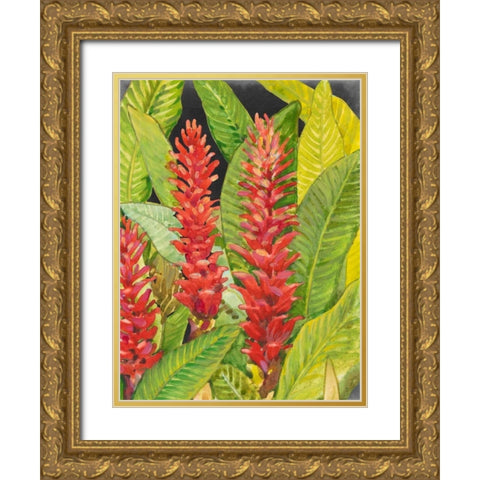 Red Tropical Flowers II Gold Ornate Wood Framed Art Print with Double Matting by OToole, Tim