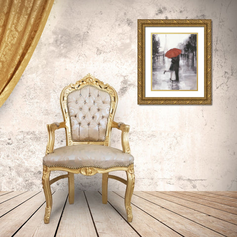 Caught in the Rain Gold Ornate Wood Framed Art Print with Double Matting by Harper, Ethan