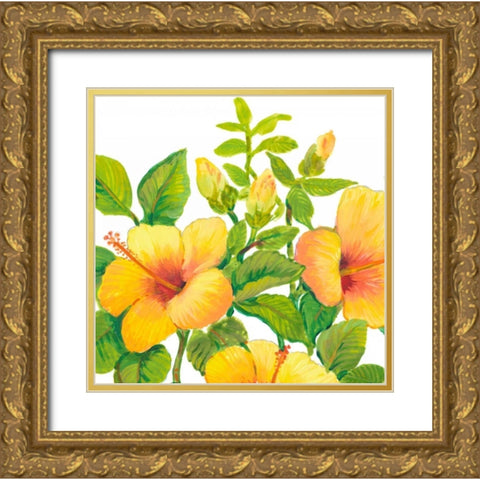 Watercolor Hibiscus I Gold Ornate Wood Framed Art Print with Double Matting by OToole, Tim