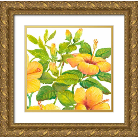 Watercolor Hibiscus II Gold Ornate Wood Framed Art Print with Double Matting by OToole, Tim