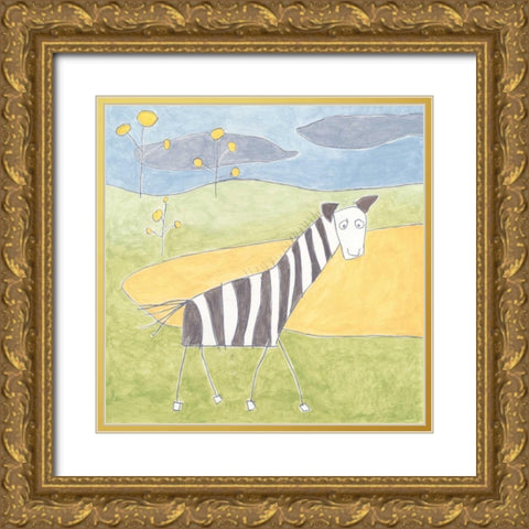 Quinns Zebra Gold Ornate Wood Framed Art Print with Double Matting by Meagher, Megan
