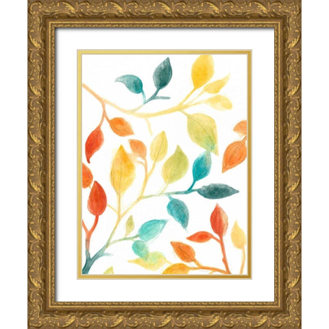 Spectrum Leaves II Gold Ornate Wood Framed Art Print with Double Matting by Vess, June Erica