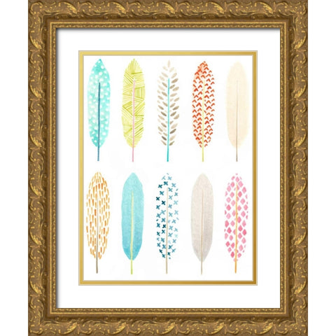 Feather Patterns I Gold Ornate Wood Framed Art Print with Double Matting by Vess, June Erica