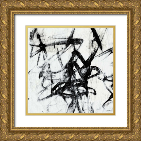 Monotype Scribble I Gold Ornate Wood Framed Art Print with Double Matting by Goldberger, Jennifer