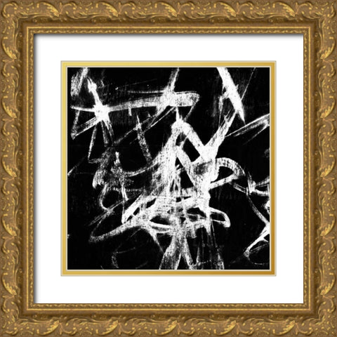 Monotype Scribble III Gold Ornate Wood Framed Art Print with Double Matting by Goldberger, Jennifer