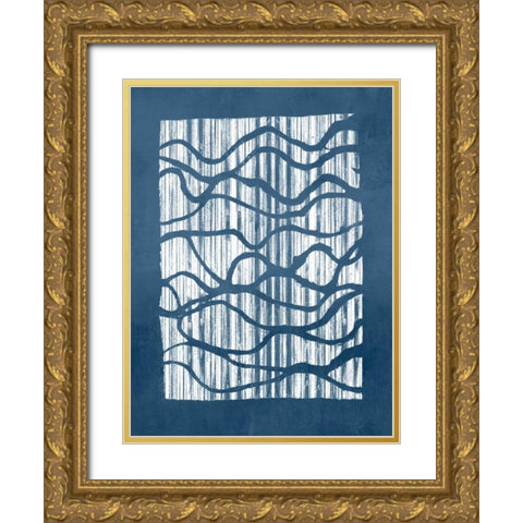 Inverse Indigo Gold Ornate Wood Framed Art Print with Double Matting by Goldberger, Jennifer