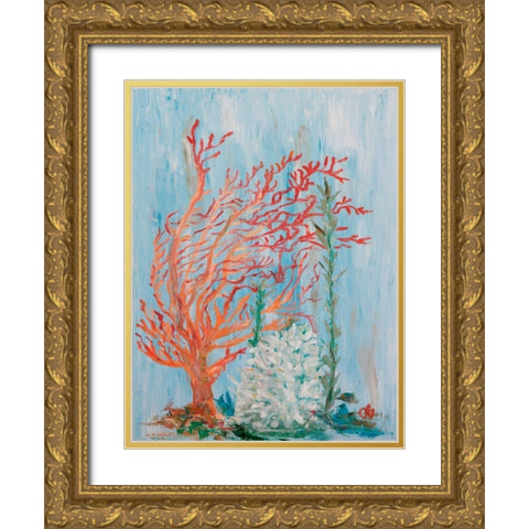 Painterly Coral I Gold Ornate Wood Framed Art Print with Double Matting by Brewington, Olivia