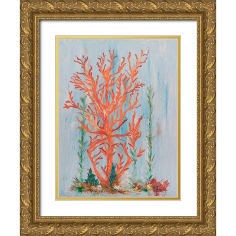 Painterly Coral II Gold Ornate Wood Framed Art Print with Double Matting by Brewington, Olivia