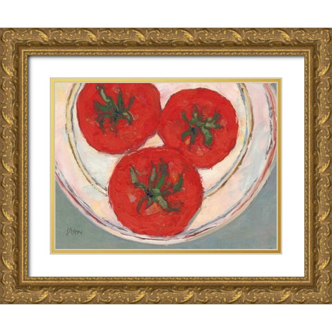 Plate with Tomato Gold Ornate Wood Framed Art Print with Double Matting by Dixon, Samuel