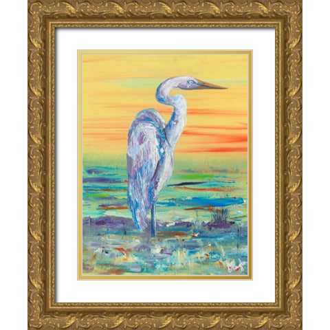 Egret Sunset I Gold Ornate Wood Framed Art Print with Double Matting by Brewington, Olivia