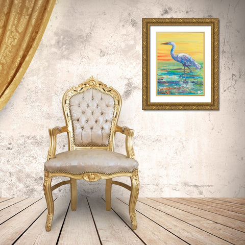 Egret Sunset II Gold Ornate Wood Framed Art Print with Double Matting by Brewington, Olivia