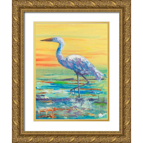 Egret Sunset II Gold Ornate Wood Framed Art Print with Double Matting by Brewington, Olivia