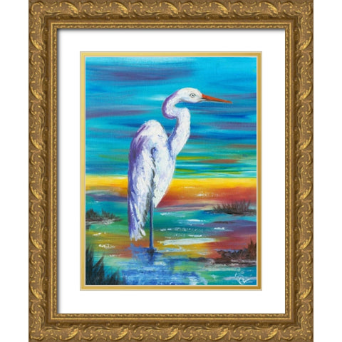 Yellow Heron I Gold Ornate Wood Framed Art Print with Double Matting by Brewington, Olivia