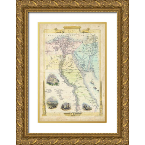 Vintage Map of Egypt Gold Ornate Wood Framed Art Print with Double Matting by Rapkin, J.
