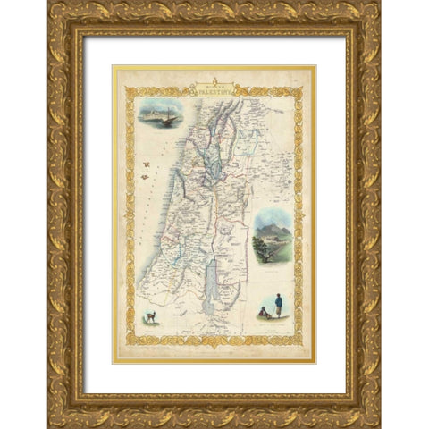 Vintage Map of Palestine Gold Ornate Wood Framed Art Print with Double Matting by Rapkin, J.