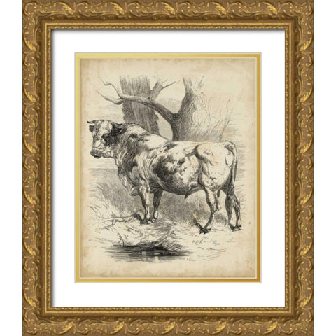 Pastoral Sketch II Gold Ornate Wood Framed Art Print with Double Matting by Unknown
