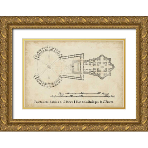 Plan for St. Peters Basilica Gold Ornate Wood Framed Art Print with Double Matting by Unknown