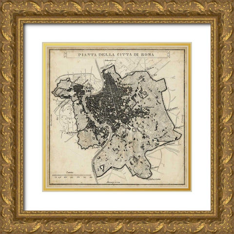 City Plan of Rome Gold Ornate Wood Framed Art Print with Double Matting by Unknown
