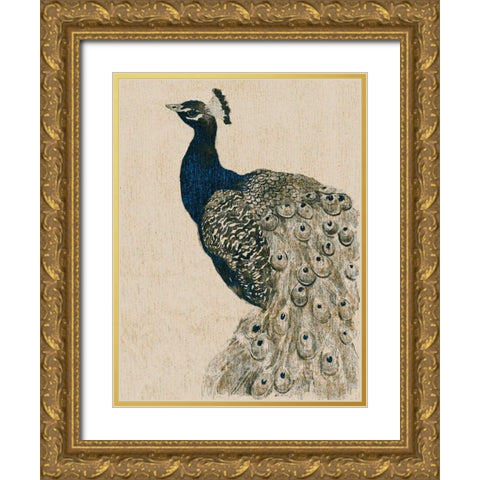 Textured Peacock II Gold Ornate Wood Framed Art Print with Double Matting by Popp, Grace