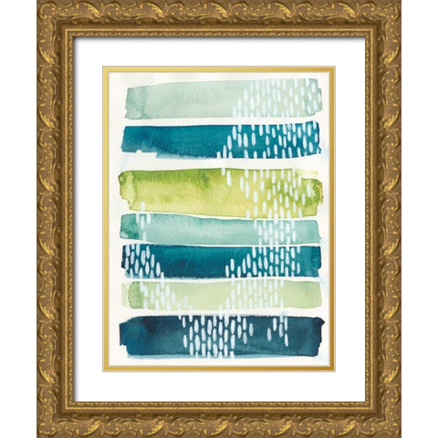 Aqua Streak I Gold Ornate Wood Framed Art Print with Double Matting by Popp, Grace