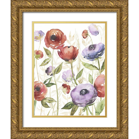 Jeweltoned Blossoms I Gold Ornate Wood Framed Art Print with Double Matting by Popp, Grace