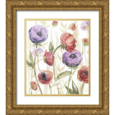 Jeweltoned Blossoms II Gold Ornate Wood Framed Art Print with Double Matting by Popp, Grace