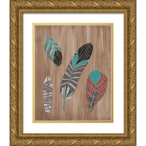 Driftwood Feathers II Gold Ornate Wood Framed Art Print with Double Matting by Vess, June Erica