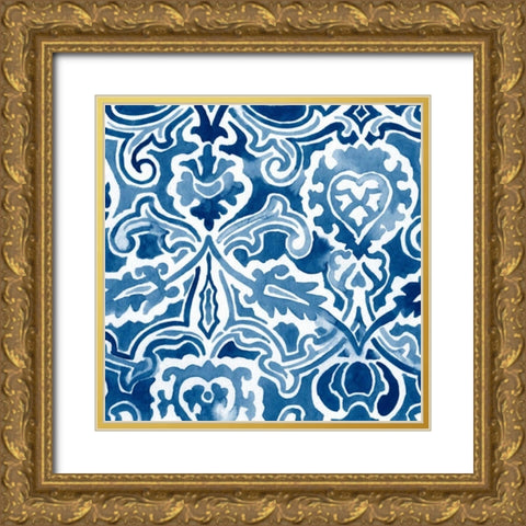 Watercolor Indigo IV Gold Ornate Wood Framed Art Print with Double Matting by Vess, June Erica