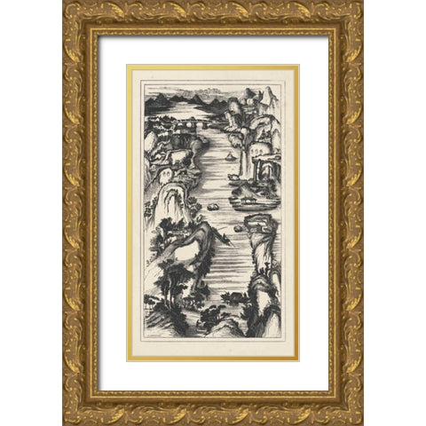 Chinese Birds-eye View in Grey II Gold Ornate Wood Framed Art Print with Double Matting by Vision Studio